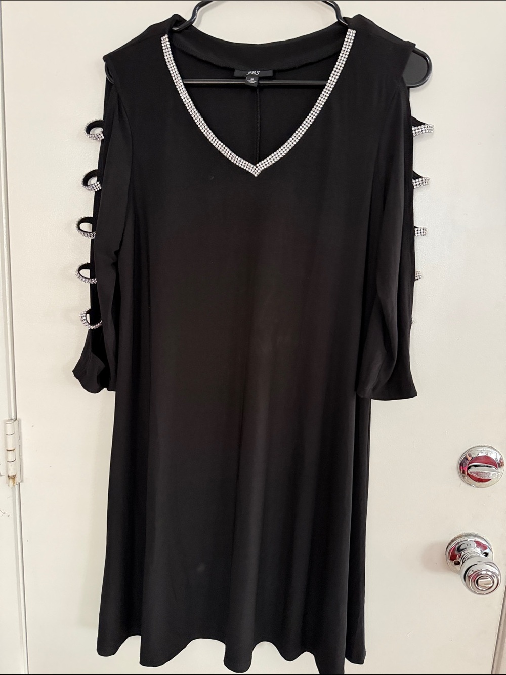 J.B.S. Black Midi Dress with Rhinestone Trim